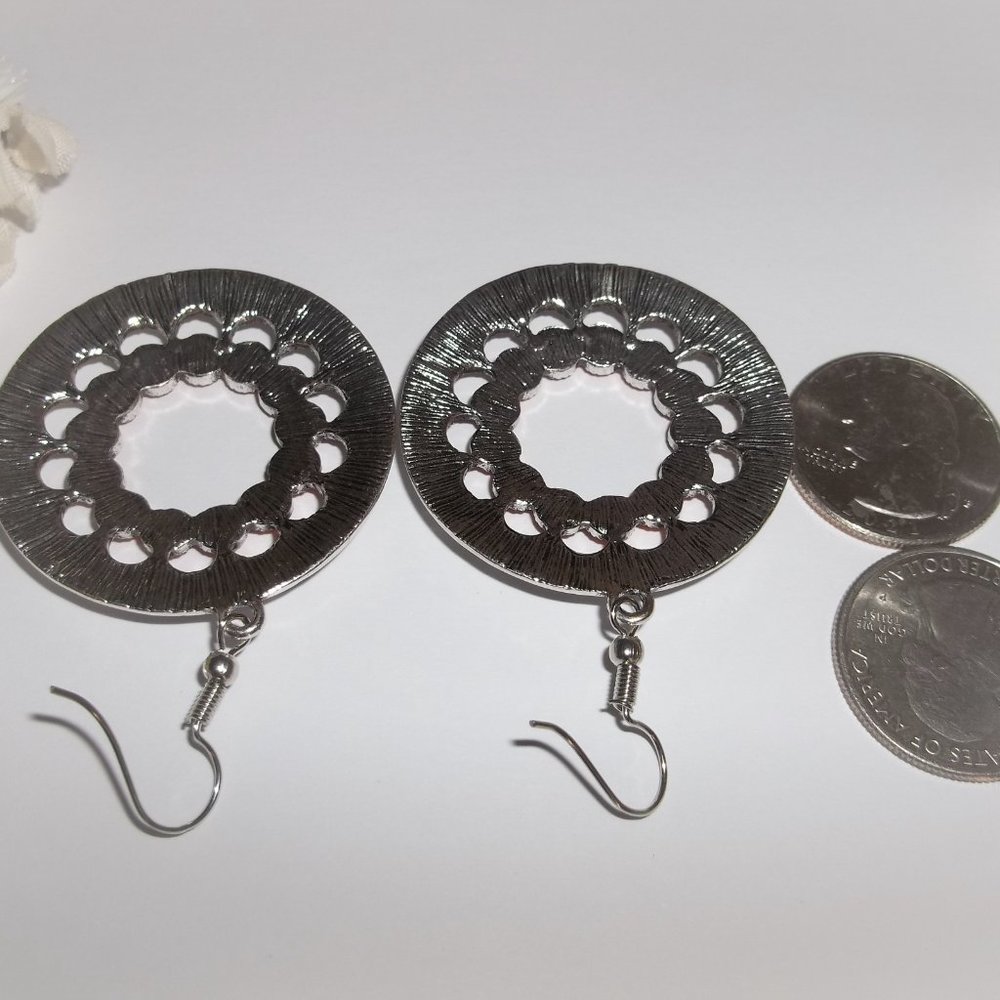 Hoop Earring Orange Silver Southwestern Tribal Aztec Boho Style Drop Dangle A482 - Picture 4 of 5